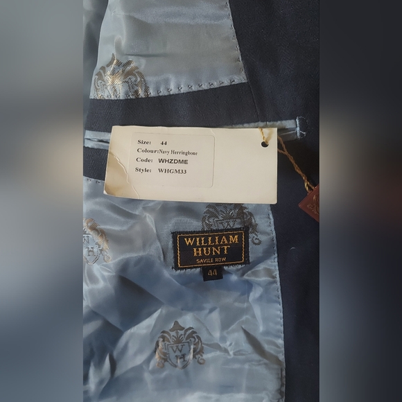 WILLIAM HUNT MEN'S LINEN-COTTON NAVY HERRINGBONE 2-BUTTON BLAZER SIZE 44 NWT - Picture 8 of 10